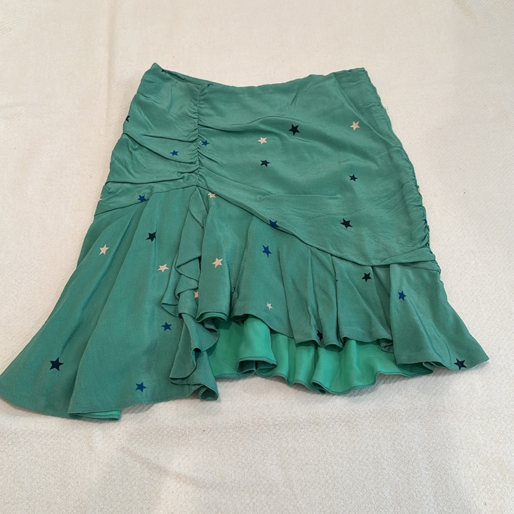 Majorelle Star Patterned Ruffle Green Mini Skirt - Picture 2 of 4